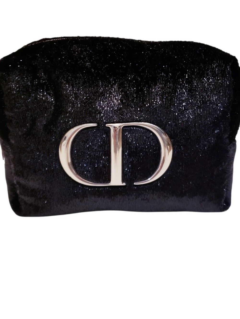 Christian Dior CD Logo Black Shimmer Zipper Pouch